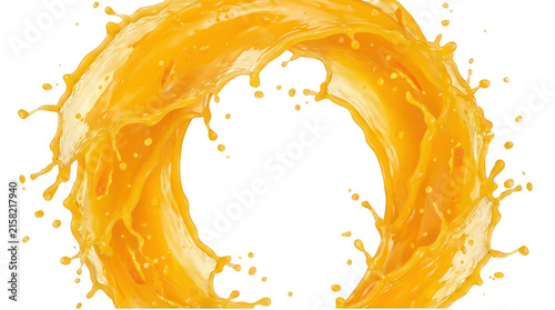 A dynamic splash of fresh orange juice isolated on transparent background