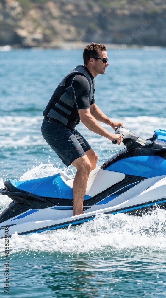 Obraz premium Man riding a jet ski on the ocean