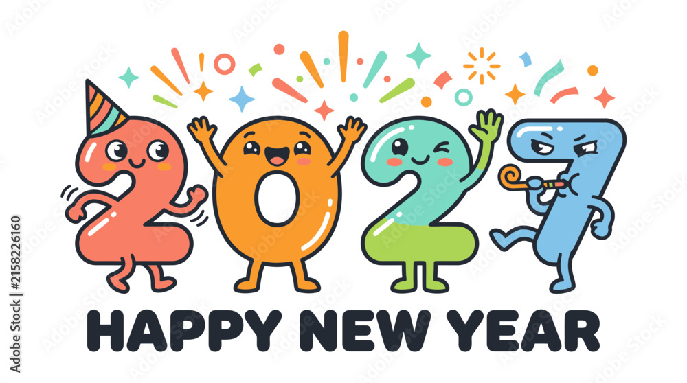 Naklejka premium Cartoon 2027 Happy New Year Numbers Character Illustration 2.