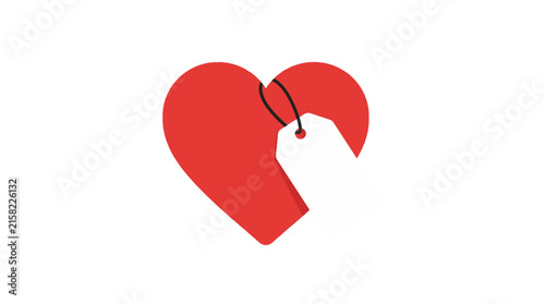 Red Heart with White Price Tag and String Symbolizing Love and Commerce on transparent background