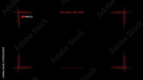 Video Recording Camera Frame Viewfinder Overlay with REC Timer and Camera Interface Animation