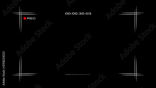 Video Recording Camera Frame Viewfinder Overlay with REC Timer and Camera Interface Animation