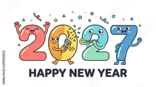 Happy New Year 2027 Celebration Design with Cute Animated Numbers.