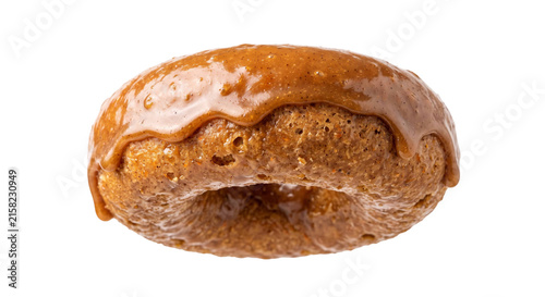 Foto Deliciously glazed donut with a rich caramel icing on a white background