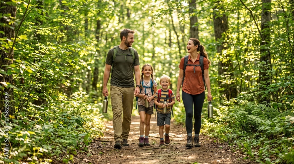 Fototapeta premium Family Hiking in a Forest