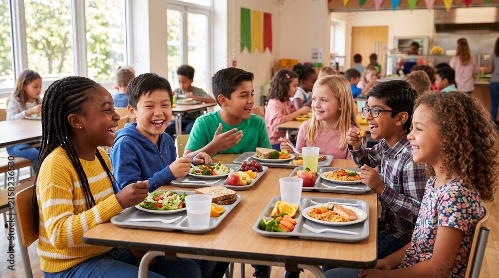 Obraz premium Children Enjoying School Lunch Together