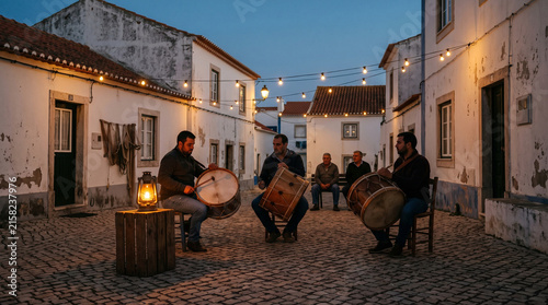 Escena autentica de percusionistas ensayando bajo luces antes del