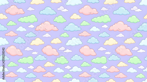 Soft pastel watercolor clouds seamless pattern for fabric and digital design backgrounds