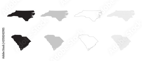 North Carolina,  South Carolina State Map outlines. Different shades and patterns create a striking visual contrast, capturing state identity. Vector illustration