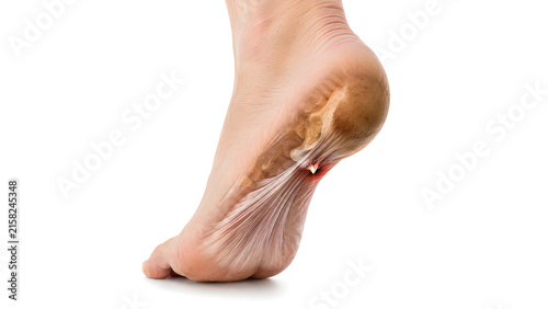 Heel spur and plantar fascia insertion stress medical education image showing realistic calcaneus anatomy and inflammation focus for healthcare communication, podiatry, and patient education