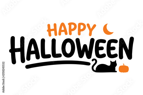 Happy Halloween Typography with Cute Pumpkin and Autumn Leaves Illustration