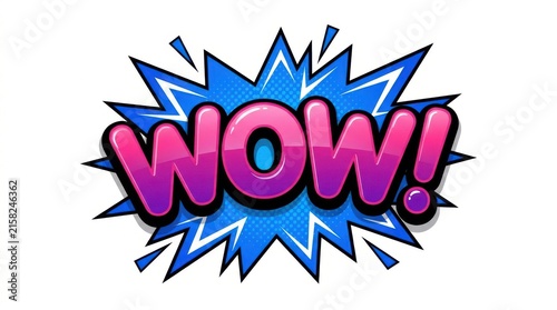 Comic book style word bubble with the exclamation wow set against a vibrant blue starburst background speech burst vector illustration