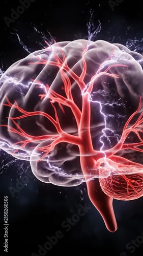 Neurology brain anatomy with cerebral vascular arteries and neurons synapse biology medical science physiology healthcare neural network visualization