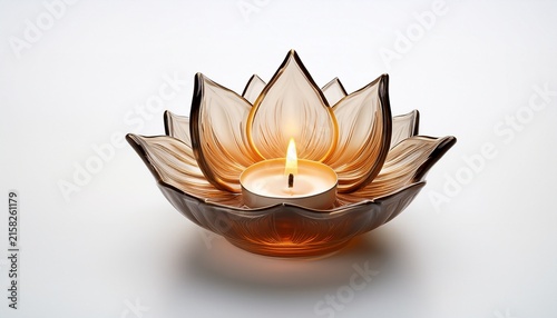 elegant glass lotus tealight lamp on white background