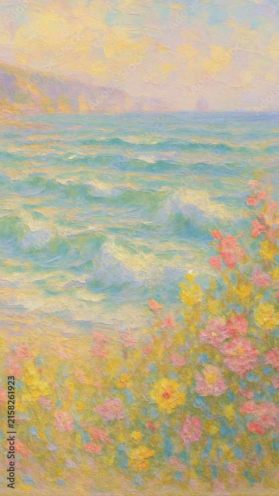 Fototapeta premium Serene pastel seascape painting