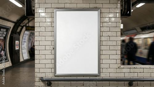 Blank vertical billboard mockup in subway station