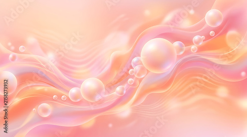 Abstract pastel gradient with soft 3D spheres and waves