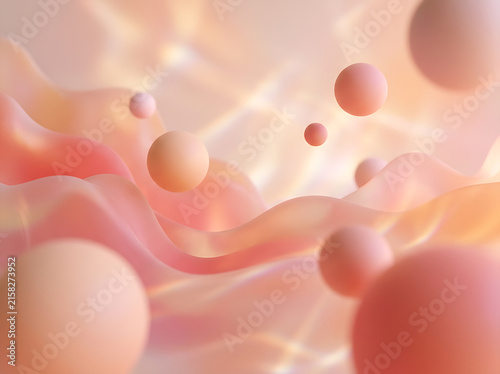 Abstract pastel gradient with soft 3D spheres and waves