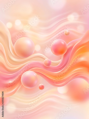 Abstract pastel gradient with soft 3D spheres and waves