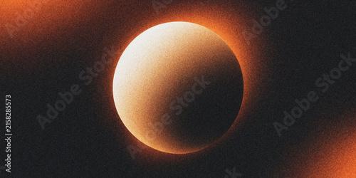 фотографія Glowing orange planet in deep space with grainy texture and cosmic light flare