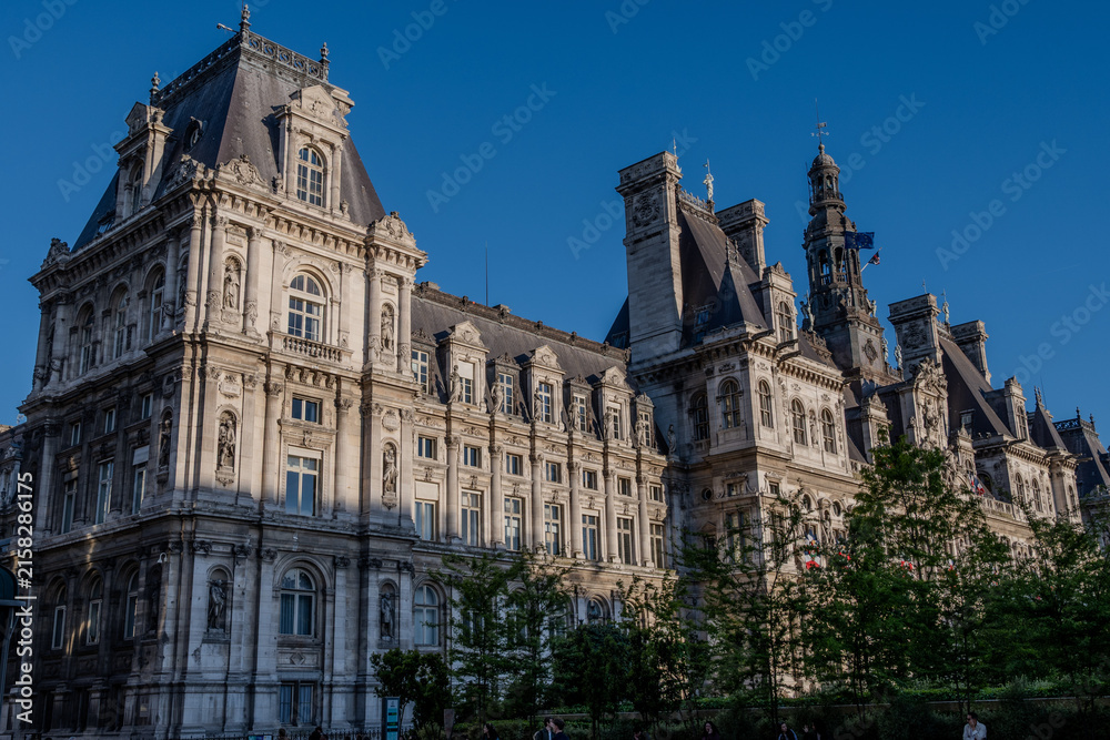 Fototapeta premium Architecture of Paris, Parisian neoclassical architecture facades, sculptural ornament and wrought-iron detailing, city's varied historical building types and styles