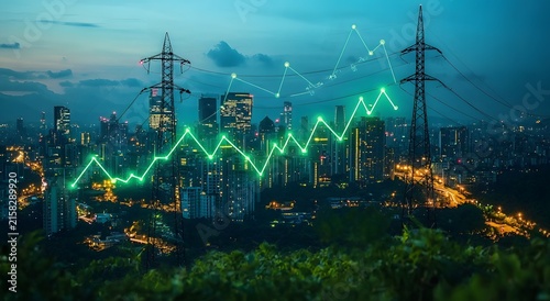 Wind energy market growth above eco forest skyline image