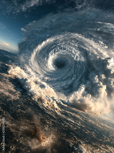 Obraz na płótnie 青みがかった渦巻く雲と海の嵐を描いた壮大な背景