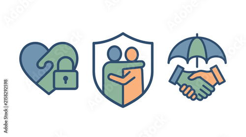 Security icons depicting trust, insurance, and relationship protection.