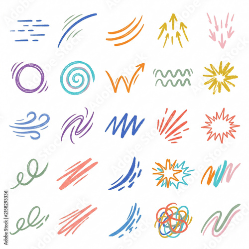 Crayon drawn attention symbols and doodle emphasis marks collection. Hand drawn sparkle bursts, comic rays, sketch highlight signs. Colorful Crayon Emphasis and Doodle Symbol Collection. Generative AI