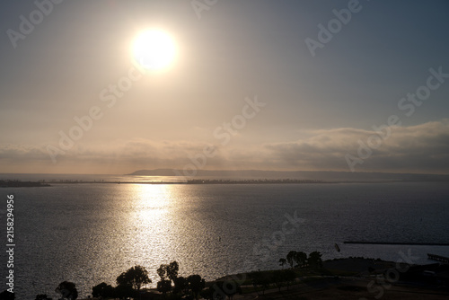 Bright Sun and Sunset Glow Over Ocean Horizon in Chula Vista, San Diego County, California