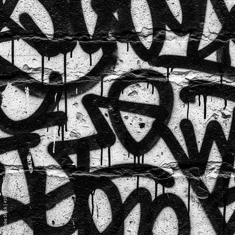 Fototapeta premium Black and white graffiti wall with dripping paint texture.