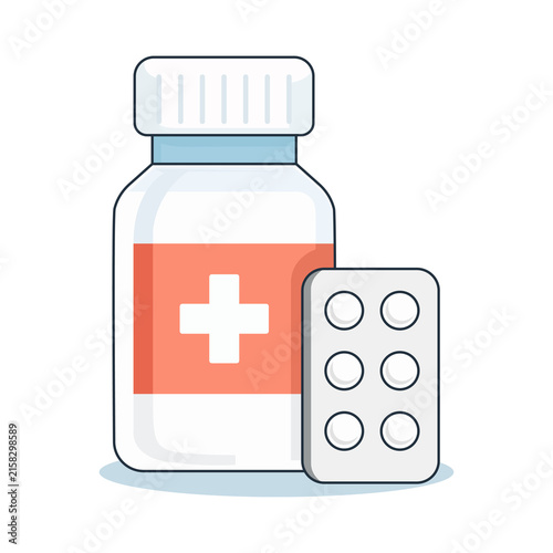 Prescription Medicine Pills and Medication Bottle Illustration