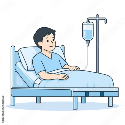 Hospitalized Patient Resting in Hospital Bed Illustration