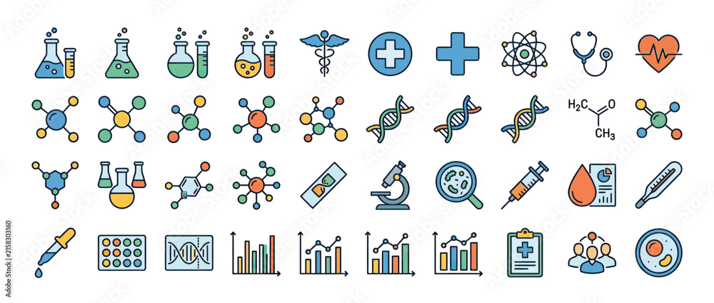 Naklejka premium Medical and Science Icons Set, Isolated on Transparent Background