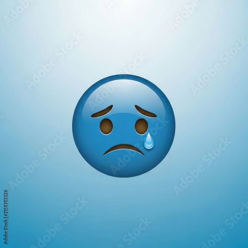 Blue Sad Emoji Face with Single Tear Droplet.