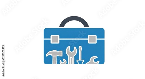 Blue Toolbox with Tools Icon Set.