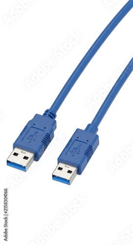 Blue USB 3.0 Cable with Gold Connectors Isolated on White.