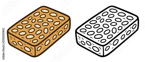 Fried tempeh illustration icon in line art and colored style, coloring page for kids