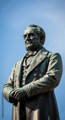 Bronze statue of a historical figure with arms crossed.