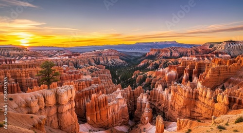 Bryce Canyon Sunrise Over Hoodoos and Valley.