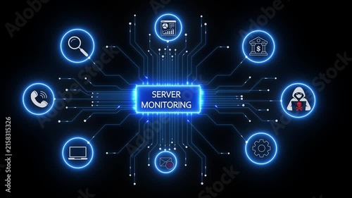 Server monitoring network concept with cyber security and data analysis network security digital infrastructure