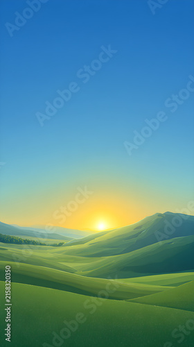 sunrise over green field