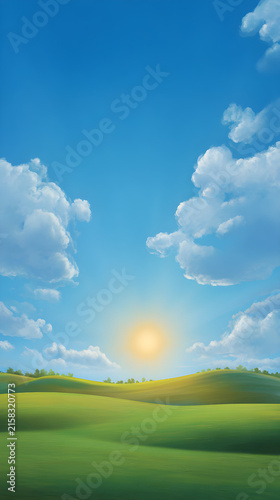 green field and blue sky