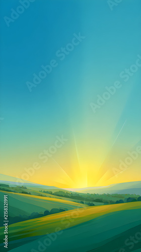 sunrise over green field