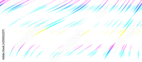 Fotografía Scattered vivid light strands in blue, pink, and yellow gently sweep across a pr