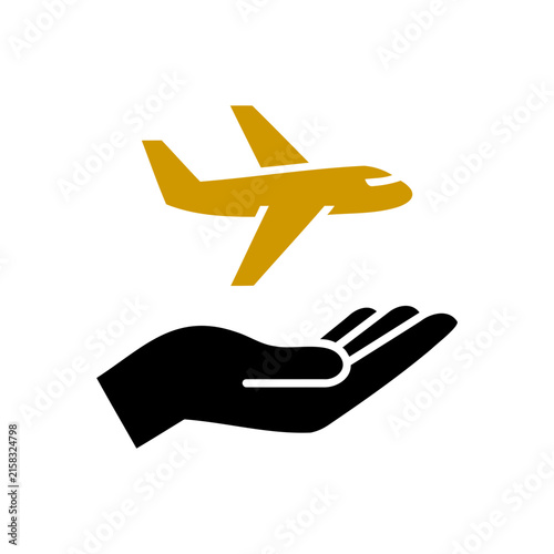 Travel and tourism concept with airplane icon above human hand airplane vacation