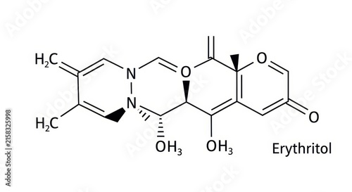 Chemical Structure of Erythritol Molecule Diagram.