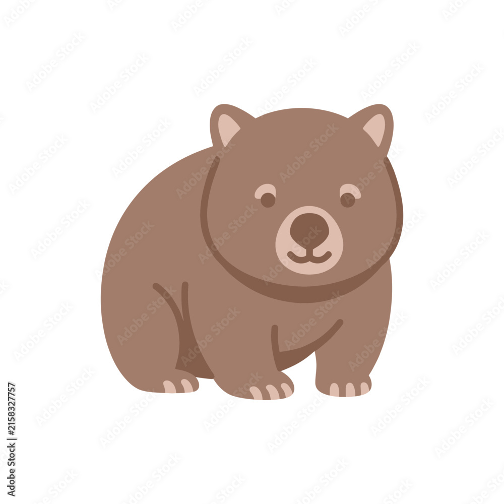Fototapeta premium Stout brown wombat animal character on white background.