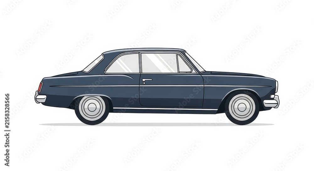 Fototapeta premium Classic Blue Vintage Car Side View Isolated on White.