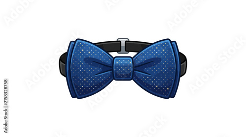 Textured bowtie rendered in deep blue cloth with subtle dot patterns and an attached adjustable black strap.